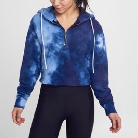 Cotton Citizen Brooklyn Blue Tie Dye Crop Hoodie Sweatshirt Size Large